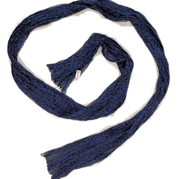 Saint Laurent Blue/Black Baby Cat Leopard Printed Wool Silk Long Scarf/Wrap - Picture 1 of 2